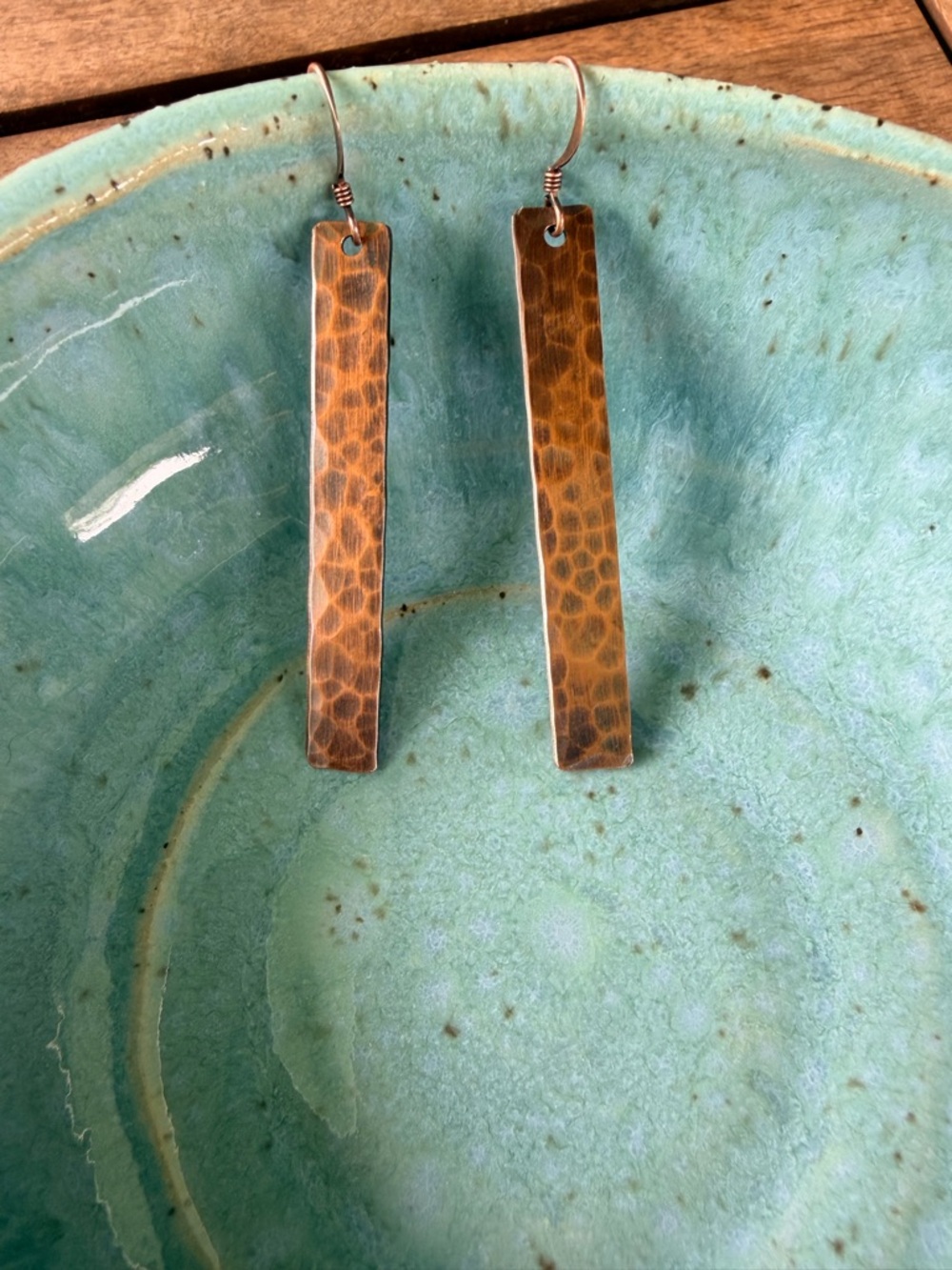 Hammered Copper Bar Drop Earrings
